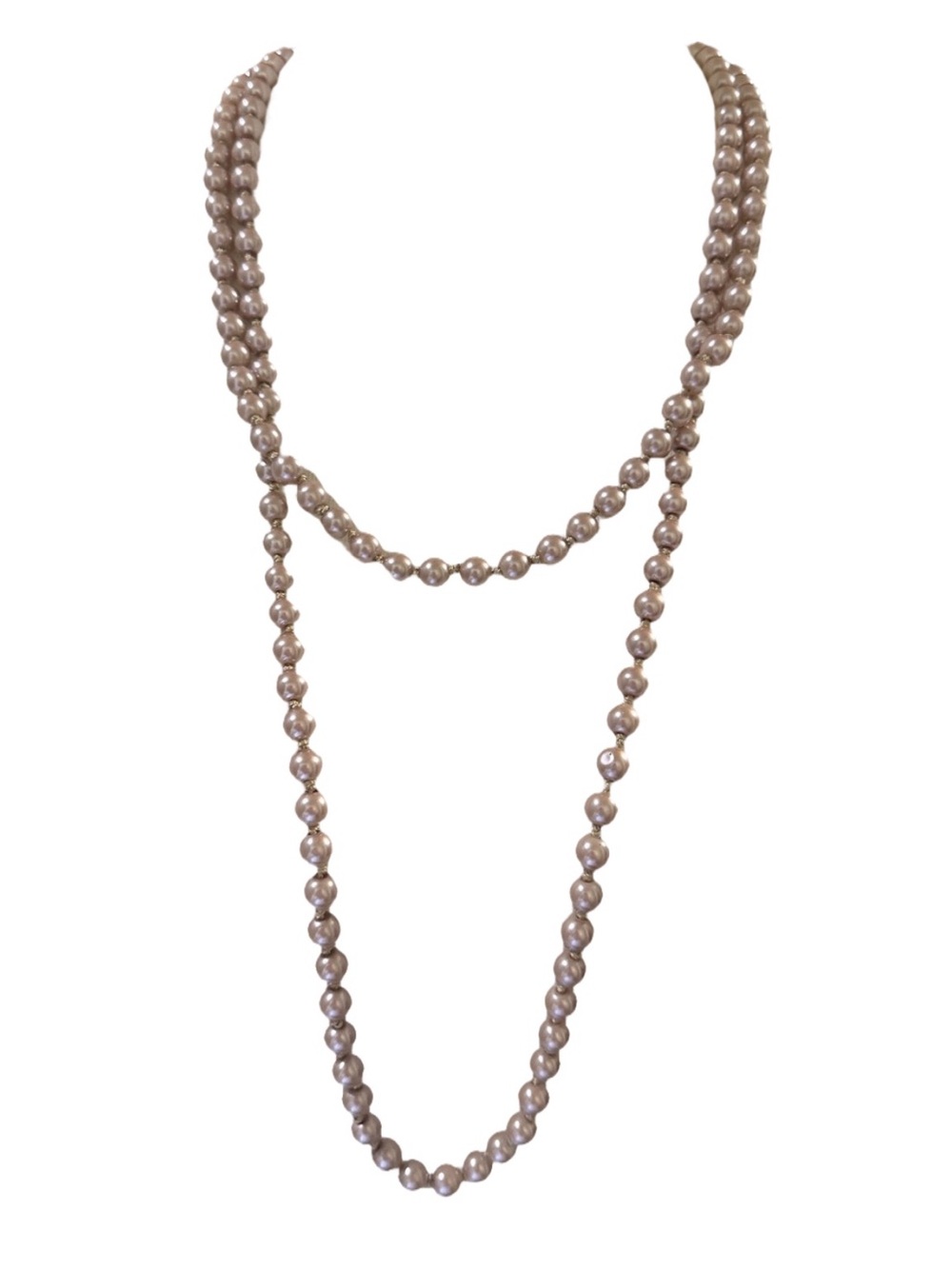Long Pearl-Style Bead Necklace - Champagne Long Strand Faux Pearls